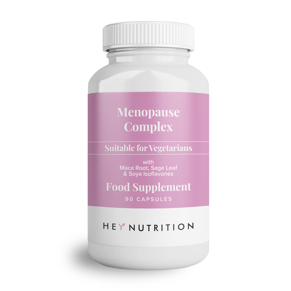 HEY NUTRITION Menopause Complex bottle on white background, 90 capsules